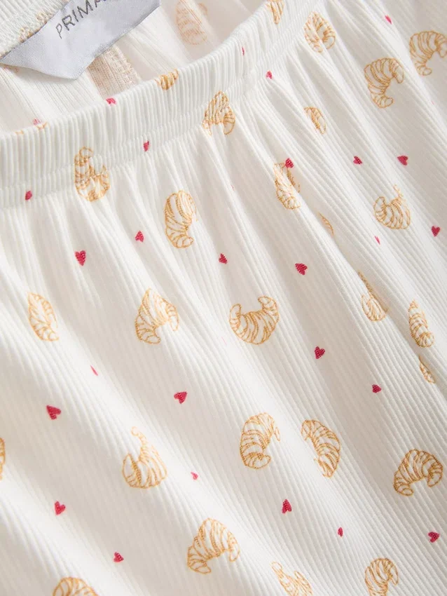 Printed ribbed pajama shorts