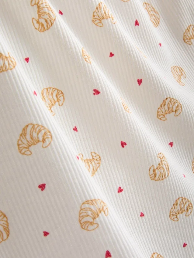 Printed ribbed pajama shorts