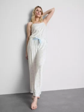 Printed satin bow cami pajamas
