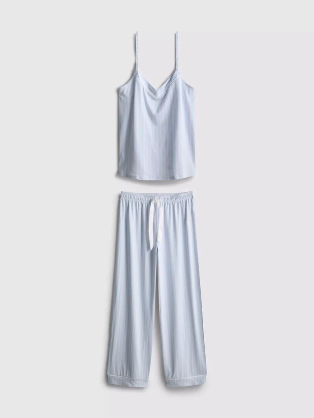 Printed satin bow cami pajamas