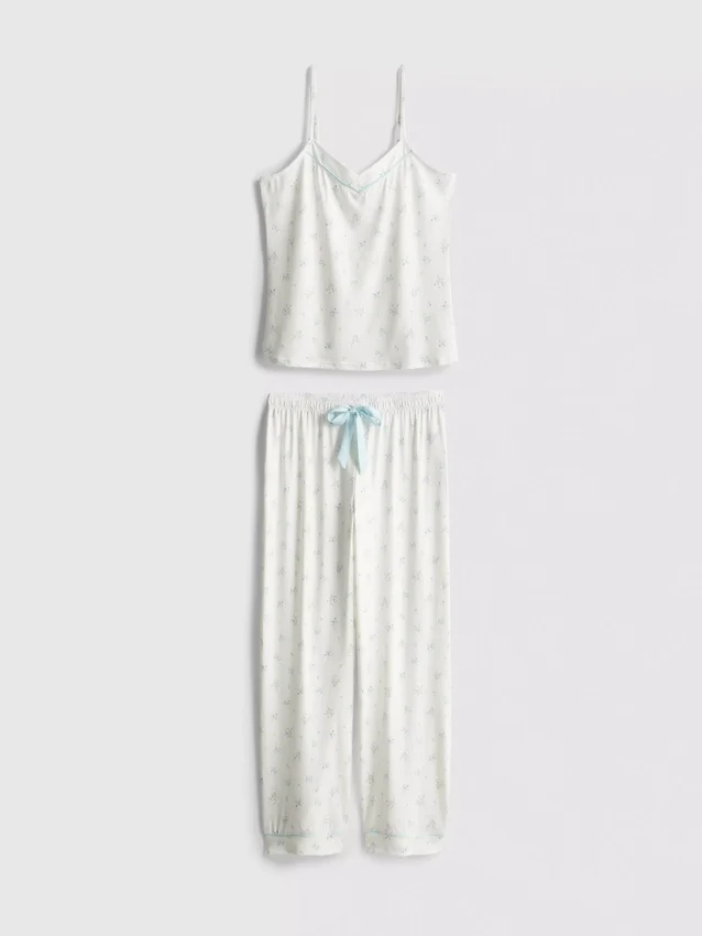 Printed satin bow cami pajamas