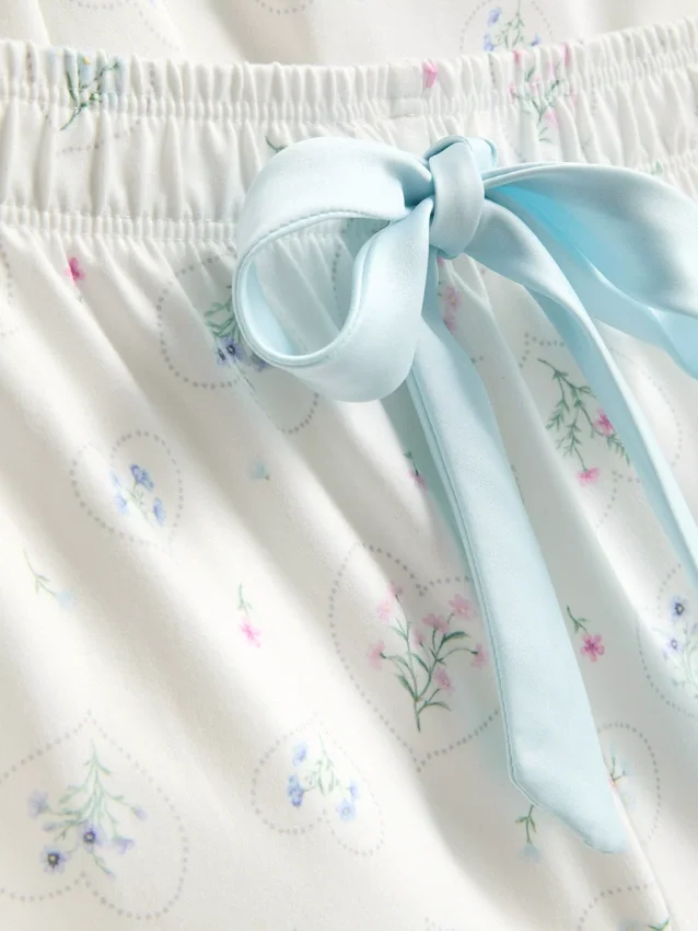 Printed satin bow cami pajamas