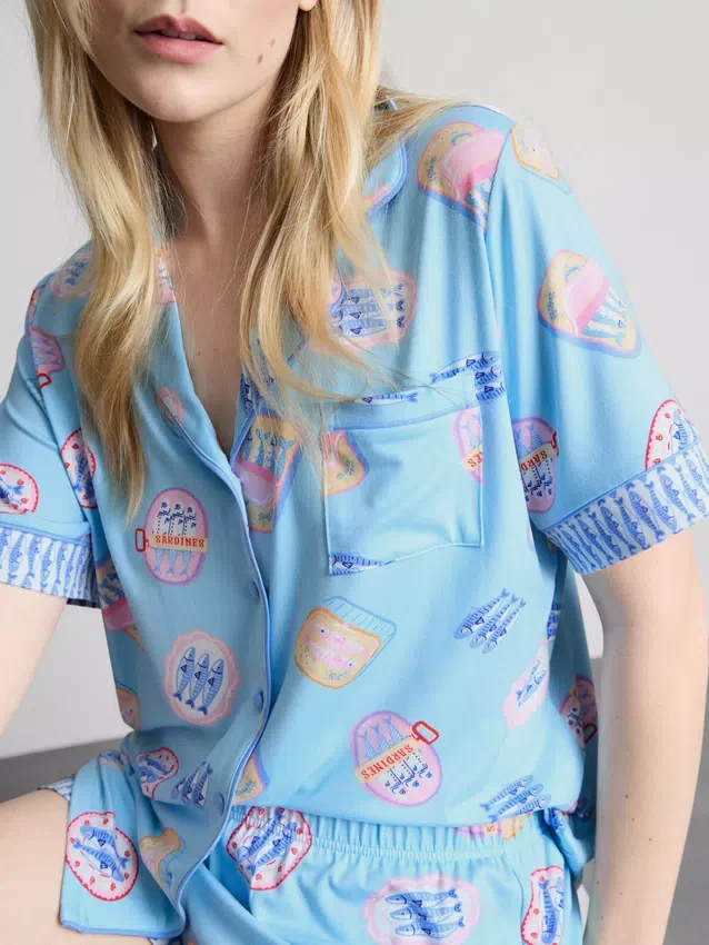Printed shorty boyfriend pajamas
