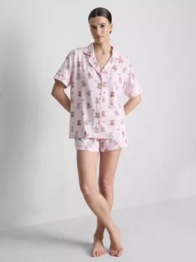 Printed teddy boyfriend shorty pajamas
