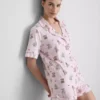 Printed teddy boyfriend shorty pajamas
