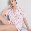 Printed teddy boyfriend shorty pajamas