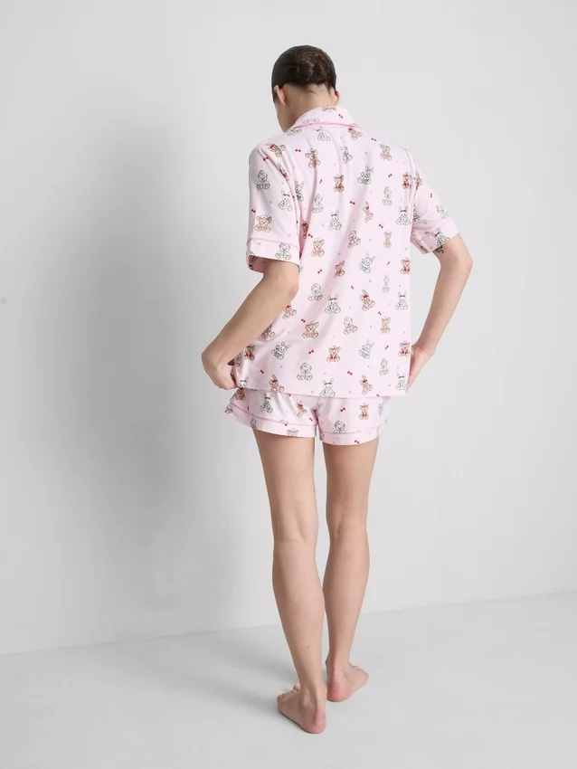 Printed teddy boyfriend shorty pajamas