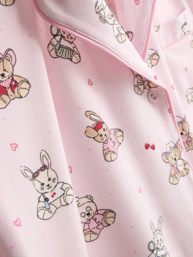 Printed teddy boyfriend shorty pajamas