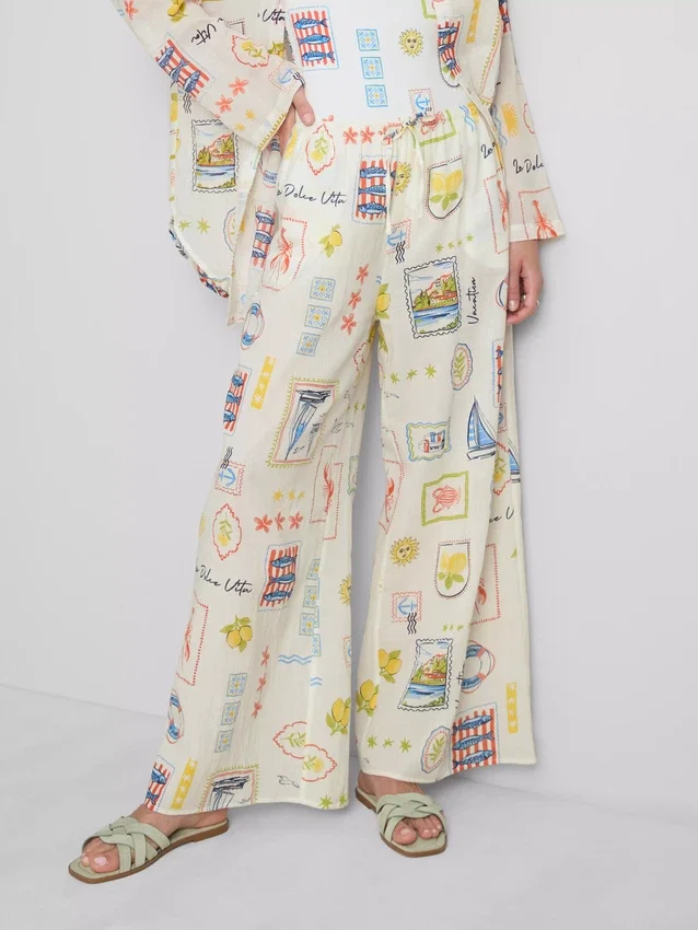 Printed wide-leg beach pants