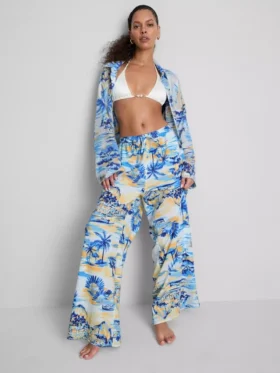 Printed wide-leg beach pants