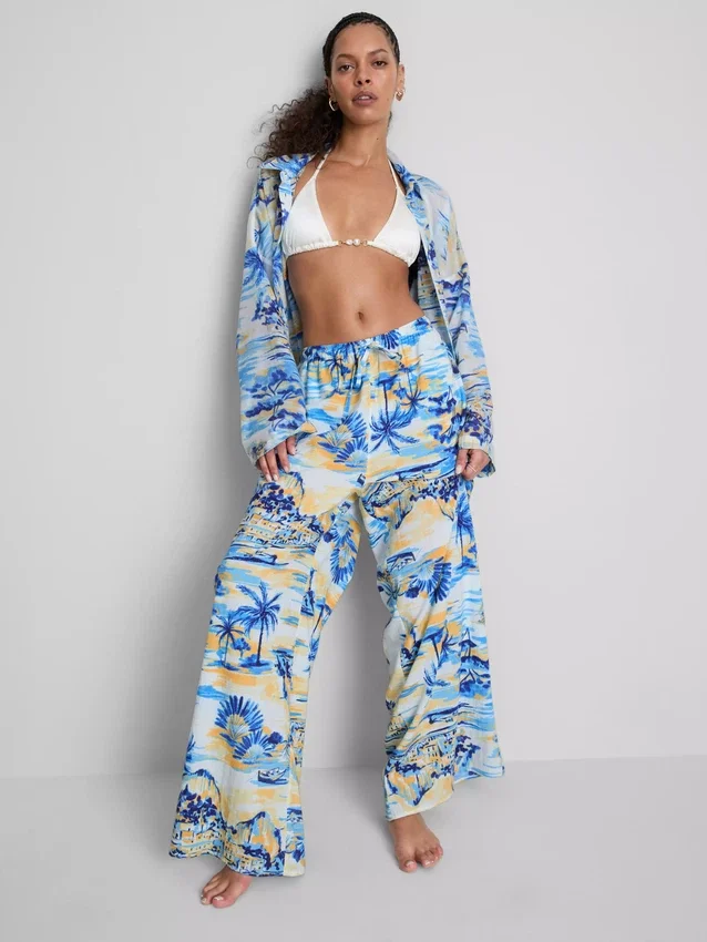 Printed wide-leg beach pants