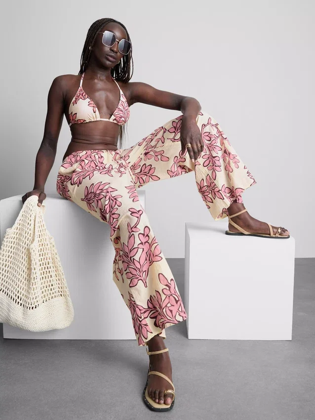 Printed wide-leg beach pants