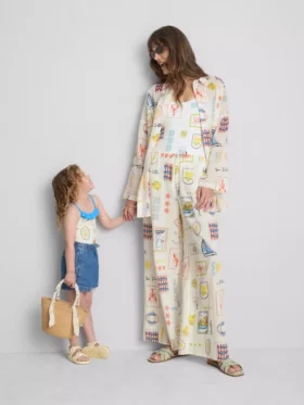 Printed wide-leg beach pants
