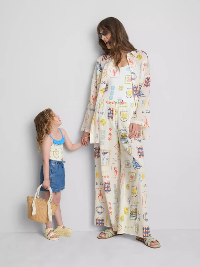 Printed wide-leg beach pants