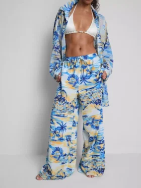 Printed wide-leg beach pants