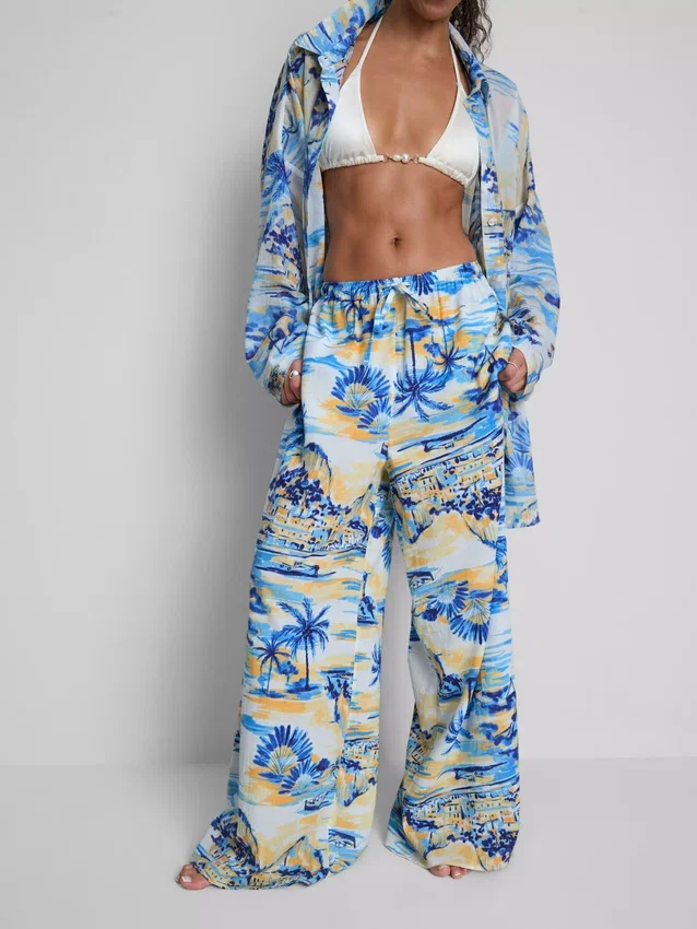 Printed wide-leg beach pants