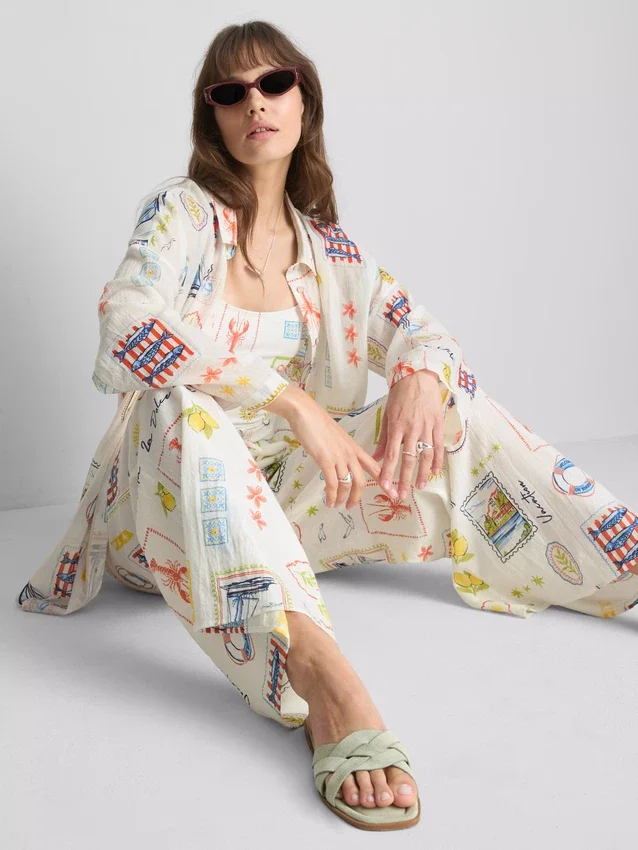 Printed wide-leg beach pants