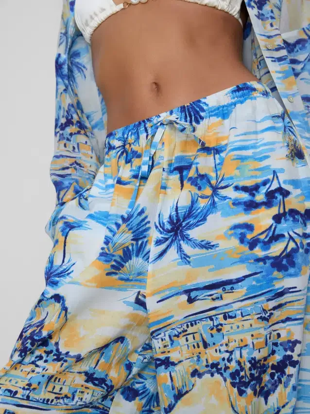 Printed wide-leg beach pants