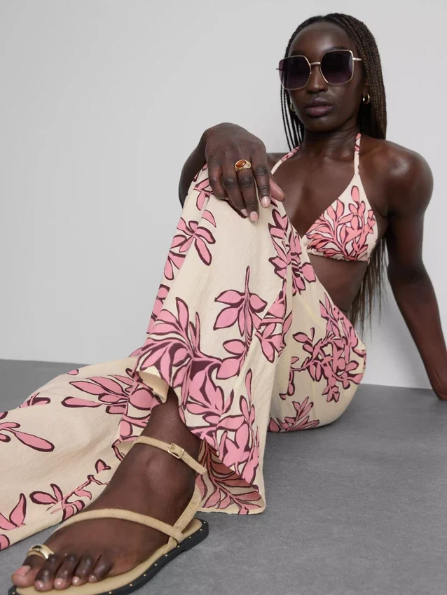 Printed wide-leg beach pants
