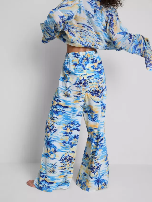 Printed wide-leg beach pants