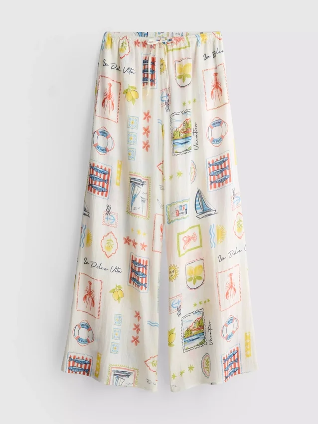 Printed wide-leg beach pants