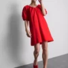 Puff-sleeve mini smock dress