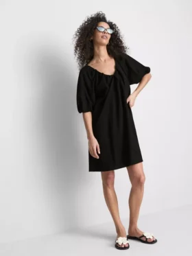 Puff-sleeve mini smock dress