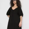 Puff-sleeve mini smock dress