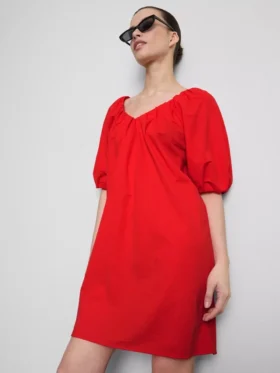 Puff-sleeve mini smock dress