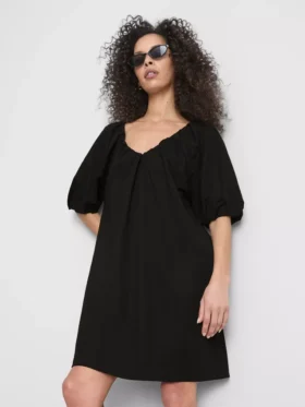 Puff-sleeve mini smock dress