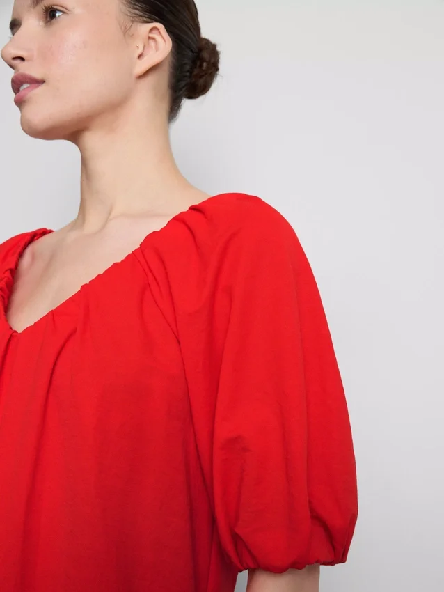 Puff-sleeve mini smock dress