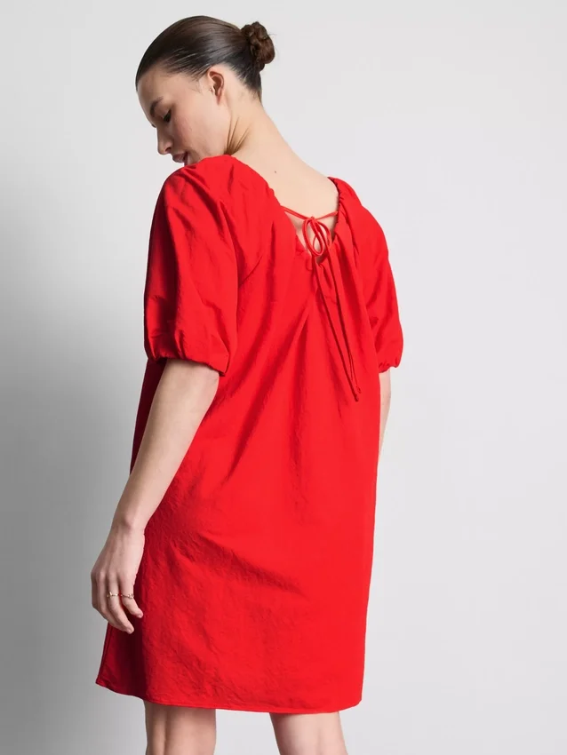 Puff-sleeve mini smock dress