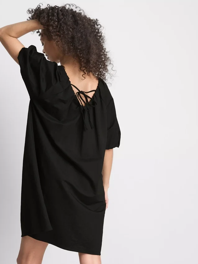 Puff-sleeve mini smock dress