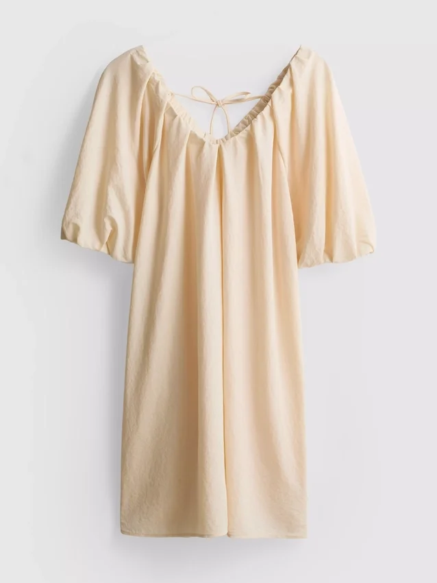 Puff-sleeve mini smock dress