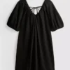 Puff-sleeve mini smock dress