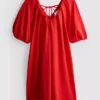 Puff-sleeve mini smock dress