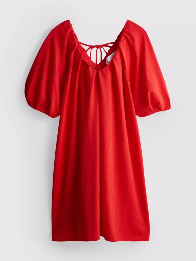 Puff-sleeve mini smock dress