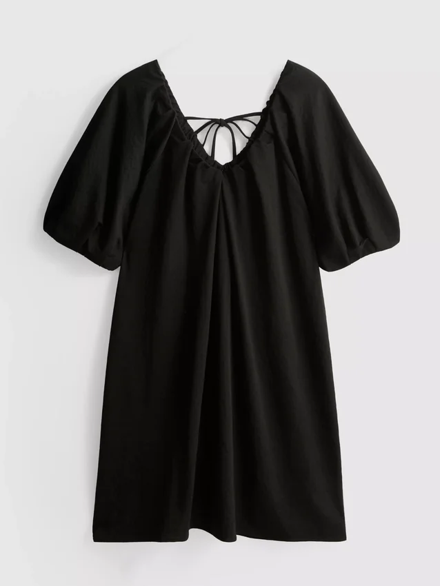 Puff-sleeve mini smock dress