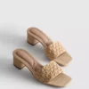 Raffia block heel mules