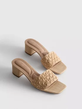 Raffia block heel mules