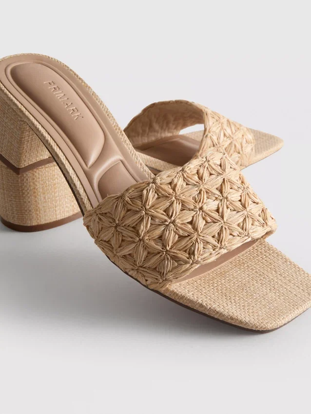 Raffia block heel mules