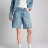 Raw hem denim bermuda shorts