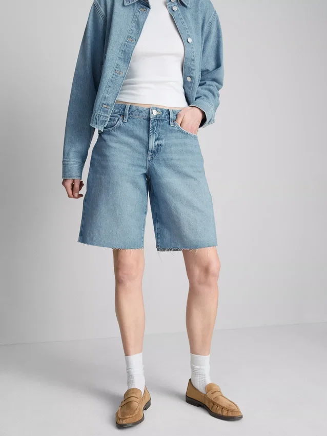 Raw hem denim bermuda shorts