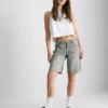 Raw hem denim bermuda shorts