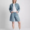 Raw hem denim bermuda shorts