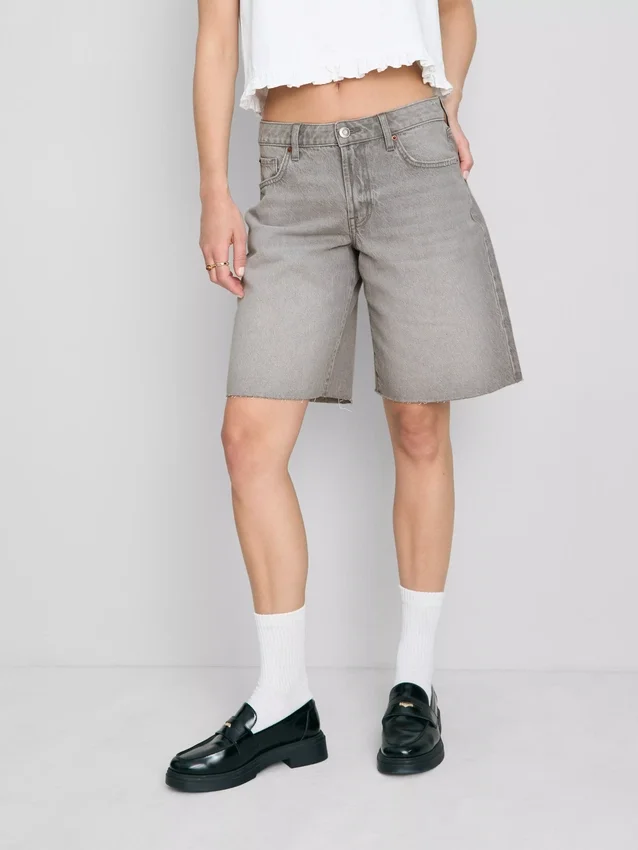 Raw hem denim bermuda shorts