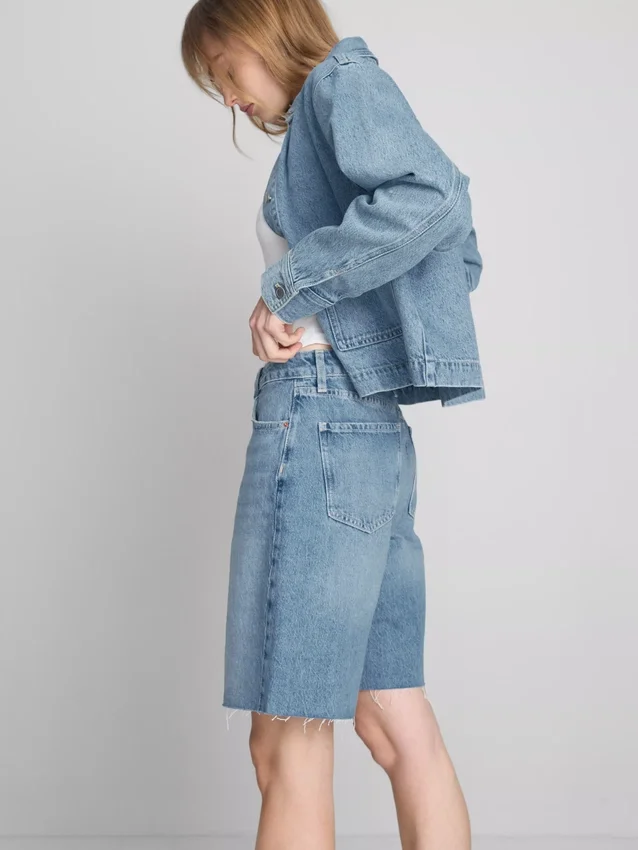 Raw hem denim bermuda shorts