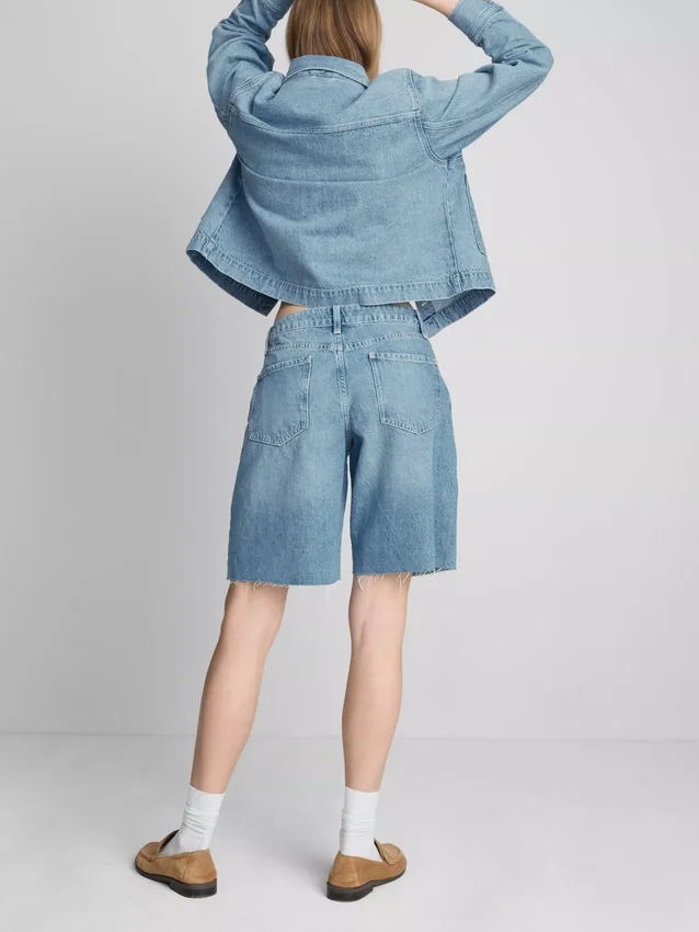 Raw hem denim bermuda shorts