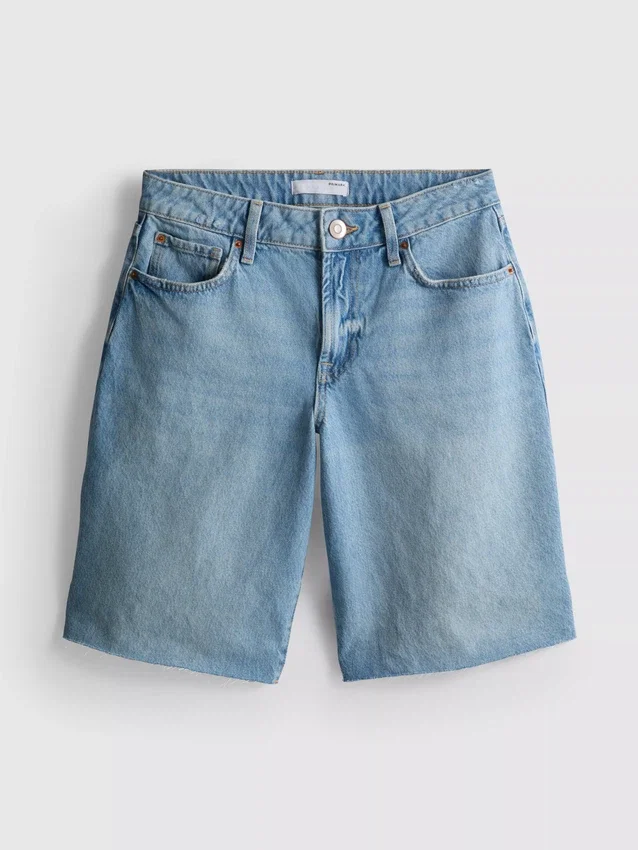 Raw hem denim bermuda shorts