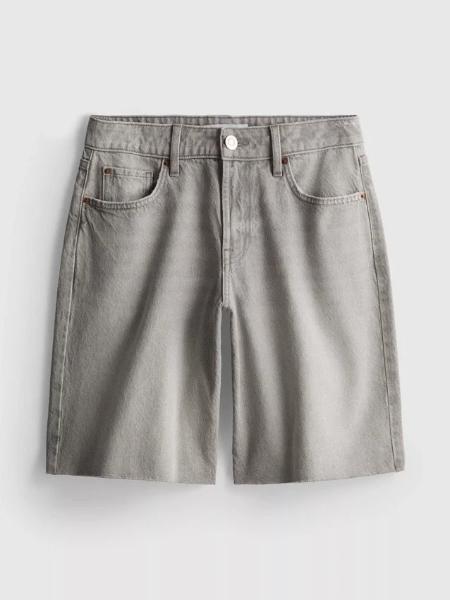 Raw hem denim bermuda shorts